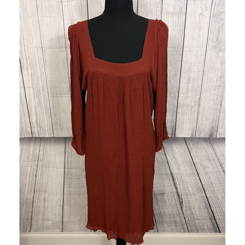 Massimo Dutti Women's Medium Orange Gauze Texture Long Sleeve Boho Shift Dress